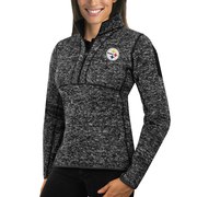 Add Pittsburgh Steelers Antigua Women's Fortune Half-Zip Sweater - Heather Black To Your NFL Collection