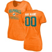 Add Women's Orange Miami Dolphins Distressed Custom Name & Number Tri-Blend V-Neck T-Shirt To Your NFL Collection