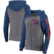 Add New York Giants 5th & Ocean by New Era Women's Fleece Tri-Blend Raglan Sleeve Full-Zip Hoodie - Heathered Gray/Royal To Your NFL Collection