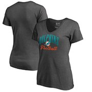 Add Miami Dolphins NFL Pro Line by Fanatics Branded Women's Victory Script Plus Size V-Neck T-Shirt - Heathered Gray To Your NFL Collection