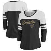 Add New Orleans Saints NFL Pro Line by Fanatics Branded Women's Timeless Collection Rising Script Color Block 3/4 Sleeve Tri-Blend T-Shirt - Black To Your NFL Collection