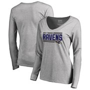 Add Baltimore Ravens NFL Pro Line by Fanatics Branded Women's Iconic Collection On Side Stripe Long Sleeve V-Neck T-Shirt - Ash To Your NFL Collection