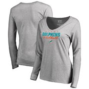 Add Miami Dolphins NFL Pro Line by Fanatics Branded Women's Iconic Collection Script Assist Long Sleeve V-Neck T-Shirt - Ash To Your NFL Collection