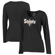 Add New Orleans Saints Women's Plus Sizes Freehand Long Sleeve T-Shirt - Black To Your NFL Collection