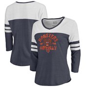 Add Chicago Bears NFL Pro Line by Fanatics Branded Women's Hometown Collection Color Block 3/4 Sleeve Tri-Blend T-Shirt - Navy To Your NFL Collection