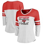 Add Tampa Bay Buccaneers NFL Pro Line by Fanatics Branded Women's Plus Size Color Block 3/4 Sleeve Tri-Blend T-Shirt - White To Your NFL Collection