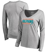 Add Miami Dolphins NFL Pro Line by Fanatics Branded Women's Iconic Collection On Side Stripe Long Sleeve V-Neck T-Shirt - Ash To Your NFL Collection