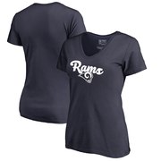 Add Los Angeles Rams NFL Pro Line by Fanatics Branded Women's Freehand V-Neck T-Shirt - Navy To Your NFL Collection