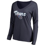 Add Tennessee Titans NFL Pro Line Women's Freehand V-Neck Long Sleeve T-Shirt - Navy To Your NFL Collection