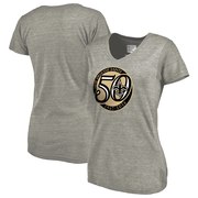 Add New Orleans Saints NFL Pro Line Women's 50th Season Tri-Blend V-Neck T-Shirt - Heather Gray To Your NFL Collection