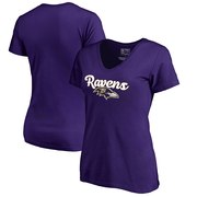 Add Baltimore Ravens NFL Pro Line by Fanatics Branded Women's Freehand V-Neck T-Shirt - Purple To Your NFL Collection