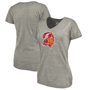 Add Tampa Bay Buccaneers NFL Pro Line by Fanatics Branded Women's Throwback Logo Tri-Blend V-Neck T-Shirt - Ash To Your NFL Collection