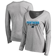 Add Carolina Panthers NFL Pro Line by Fanatics Branded Women's Iconic Collection Script Assist Long Sleeve V-Neck T-Shirt - Ash To Your NFL Collection