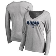 Add Los Angeles Rams NFL Pro Line by Fanatics Branded Women's Iconic Collection Script Assist Long Sleeve V-Neck T-Shirt - Ash To Your NFL Collection