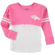 Add Denver Broncos 5th & Ocean by New Era Girls Youth Varsity Crew Long Sleeve T-Shirt – White/Pink To Your NFL Collection