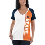 Add Chicago Bears Majestic Women's The Highlight V-Neck T-Shirt - White/Navy To Your NFL Collection