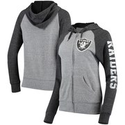 Add Oakland Raiders 5th & Ocean by New Era Women's Fleece Tri-Blend Raglan Sleeve Full-Zip Hoodie - Heathered Gray/Black To Your NFL Collection