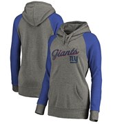 Add New York Giants NFL Pro Line by Fanatics Branded Women's Timeless Collection Rising Script Tri-Blend Raglan Pullover Hoodie - Ash To Your NFL Collection