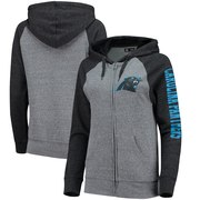 Add Carolina Panthers 5th & Ocean by New Era Women's Fleece Tri-Blend Raglan Sleeve Full-Zip Hoodie - Heathered Gray/Black To Your NFL Collection