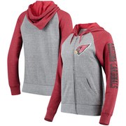 Add Arizona Cardinals 5th & Ocean by New Era Women's Fleece Tri-Blend Raglan Sleeve Full-Zip Hoodie - Heathered Gray/Cardinal To Your NFL Collection