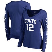 Add Andrew Luck Indianapolis Colts NFL Pro Line by Fanatics Branded Women's Heartthrob Name & Number V-Neck T-Shirt - Royal To Your NFL Collection