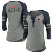 Add Houston Texans New Era Women's Tri-Blend 3/4-Sleeve Raglan Laceup T-Shirt – Heathered Gray To Your NFL Collection