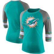 Add Miami Dolphins Nike Women's Stripe 3/4-Sleeve Raglan Tri-Blend T-Shirt - Aqua To Your NFL Collection