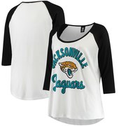 Add Jacksonville Jaguars 5th & Ocean by New Era Women's Plus Size 3/4-Sleeve Raglan T-Shirt - White/Black To Your NFL Collection