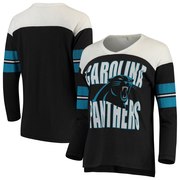 Add Carolina Panthers Junk Food Women's Throwback Football Long Sleeve T-Shirt – Black/White To Your NFL Collection