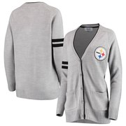 Add Pittsburgh Steelers Touch by Alyssa Milano Women's Varsity Girl V-Neck Long Sleeve Cardigan Sweater – Gray To Your NFL Collection