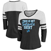 Add Detroit Lions NFL Pro Line by Fanatics Branded Women's Air Color Block Tri-Blend 3/4-Sleeve T-Shirt – Black To Your NFL Collection