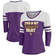 Add Minnesota Vikings NFL Pro Line by Fanatics Branded Women's Air Color Block Tri-Blend 3/4-Sleeve T-Shirt – Purple To Your NFL Collection