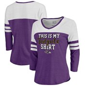 Add Baltimore Ravens NFL Pro Line by Fanatics Branded Women's Air Color Block Tri-Blend 3/4-Sleeve T-Shirt – Purple To Your NFL Collection