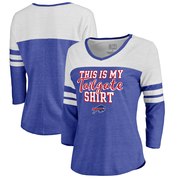 Add Buffalo Bills NFL Pro Line by Fanatics Branded Women's Air Color Block Tri-Blend 3/4-Sleeve T-Shirt – Royal To Your NFL Collection