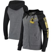 Add Pittsburgh Steelers 5th & Ocean by New Era Women's Fleece Tri-Blend Raglan Sleeve Full-Zip Hoodie - Heathered Gray/Black To Your NFL Collection