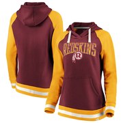 Add Washington Redskins NFL Pro Line by Fanatics Branded Women's True Classics Retro Stripe Raglan Sleeve Pullover Hoodie - Burgundy/Gold To Your NFL Collection