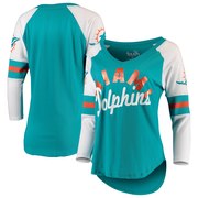 Add Miami Dolphins Touch by Alyssa Milano Women's Reflex 3/4-Sleeve Raglan V-Neck T-Shirt - Aqua/White To Your NFL Collection