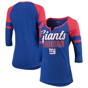Add New York Giants New Era Women's Glitter Slub 3/4-Sleeve Raglan V-Notch T-Shirt – Royal/Red To Your NFL Collection