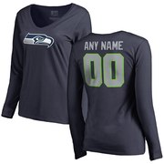 Add Seattle Seahawks Women's Any Name & Number Logo Long Sleeve Personalized T-Shirt - Navy To Your NFL Collection