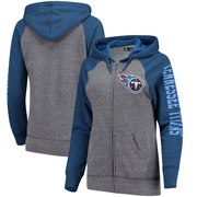 Add Tennessee Titans 5th & Ocean by New Era Women's Fleece Tri-Blend Raglan Sleeve Full-Zip Hoodie - Heathered Gray/Royal To Your NFL Collection