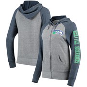 Add Seattle Seahawks 5th & Ocean by New Era Women's Fleece Tri-Blend Raglan Sleeve Full-Zip Hoodie - Heathered Gray/College Navy To Your NFL Collection