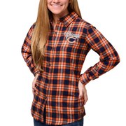 Add Chicago Bears Klew Women's Wordmark Flannel Button-Up Long Sleeve Shirt - Navy To Your NFL Collection