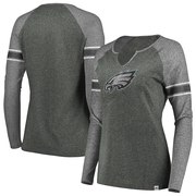 Add Philadelphia Eagles Majestic Women's Static Raglan Long Sleeve V-Notch T-Shirt - Charcoal/Charcoal To Your NFL Collection