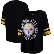 Add Pittsburgh Steelers 5th & Ocean by New Era Women's Novelty Dolman Sleeve Scoop Neck T-Shirt - Black To Your NFL Collection