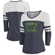 Add Seattle Seahawks NFL Pro Line by Fanatics Branded Women's Personalized Flanker Three-Quarter Sleeve Tri-Blend T-Shirt - Navy To Your NFL Collection