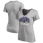 Add Baltimore Ravens NFL Pro Line by Fanatics Branded Women's Victory Script V-Neck T-Shirt - Heathered Gray To Your NFL Collection