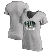 Order Green Bay Packers NFL Pro Line by Fanatics Branded Women's Victory Script V-Neck T-Shirt - Heathered Gray at low prices.