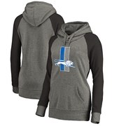 Add Detroit Lions NFL Pro Line by Fanatics Branded Women's Throwback Logo Tri-Blend Raglan Plus Size Pullover Hoodie - Gray/Black To Your NFL Collection