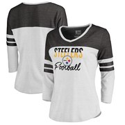 Add Pittsburgh Steelers NFL Pro Line by Fanatics Branded Women's Plus Size Color Block 3/4 Sleeve Tri-Blend T-Shirt - White To Your NFL Collection