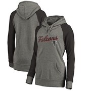 Add Atlanta Falcons NFL Pro Line by Fanatics Branded Women's Timeless Collection Rising Script Tri-Blend Raglan Pullover Hoodie - Ash To Your NFL Collection